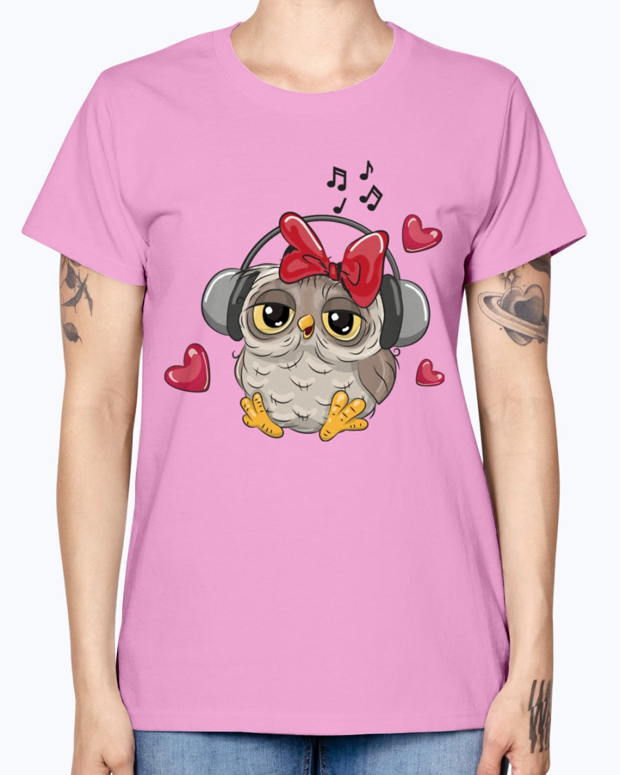 Gildan Ladies Missy T-Shirt 16 Light Colors. Cute Owl