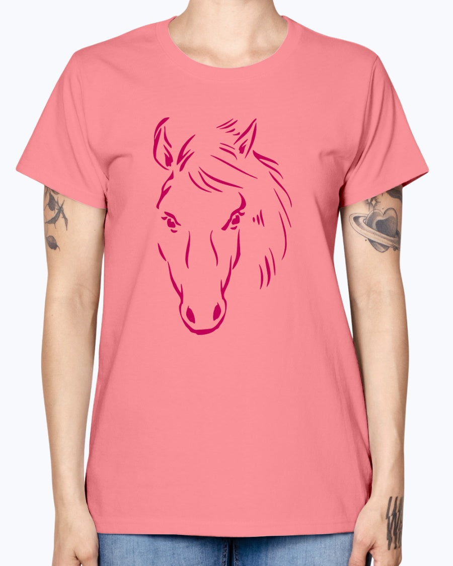 Gildan Ladies Missy T-Shirt. Horse drawing