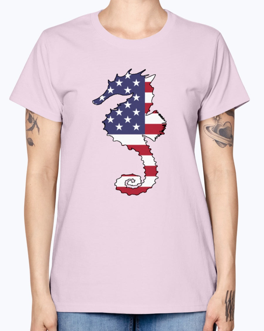 Gildan Ladies Missy T-Shirt. American Flag