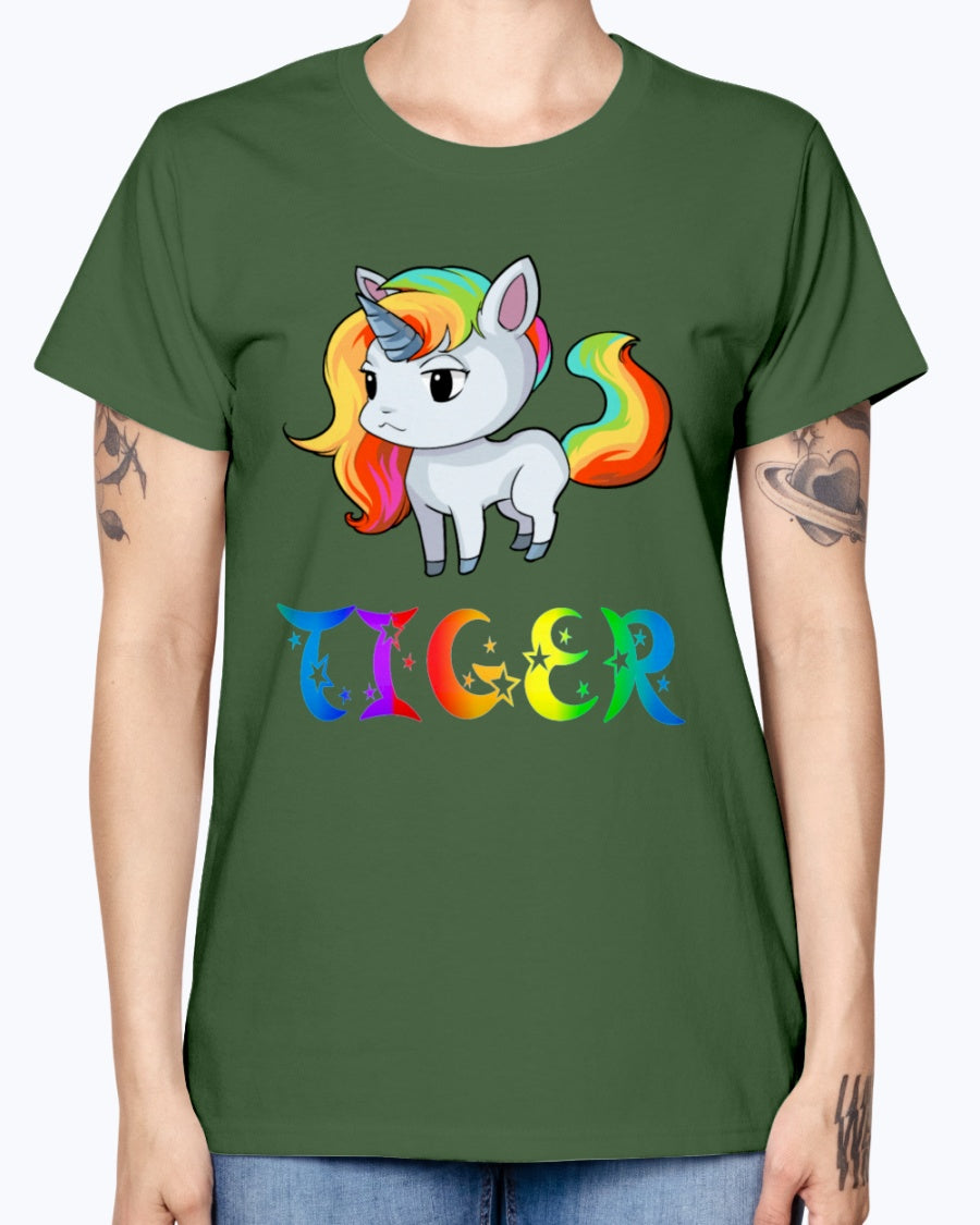Gildan Ladies Missy T-Shirt 16 colors. Tiger Unicorn