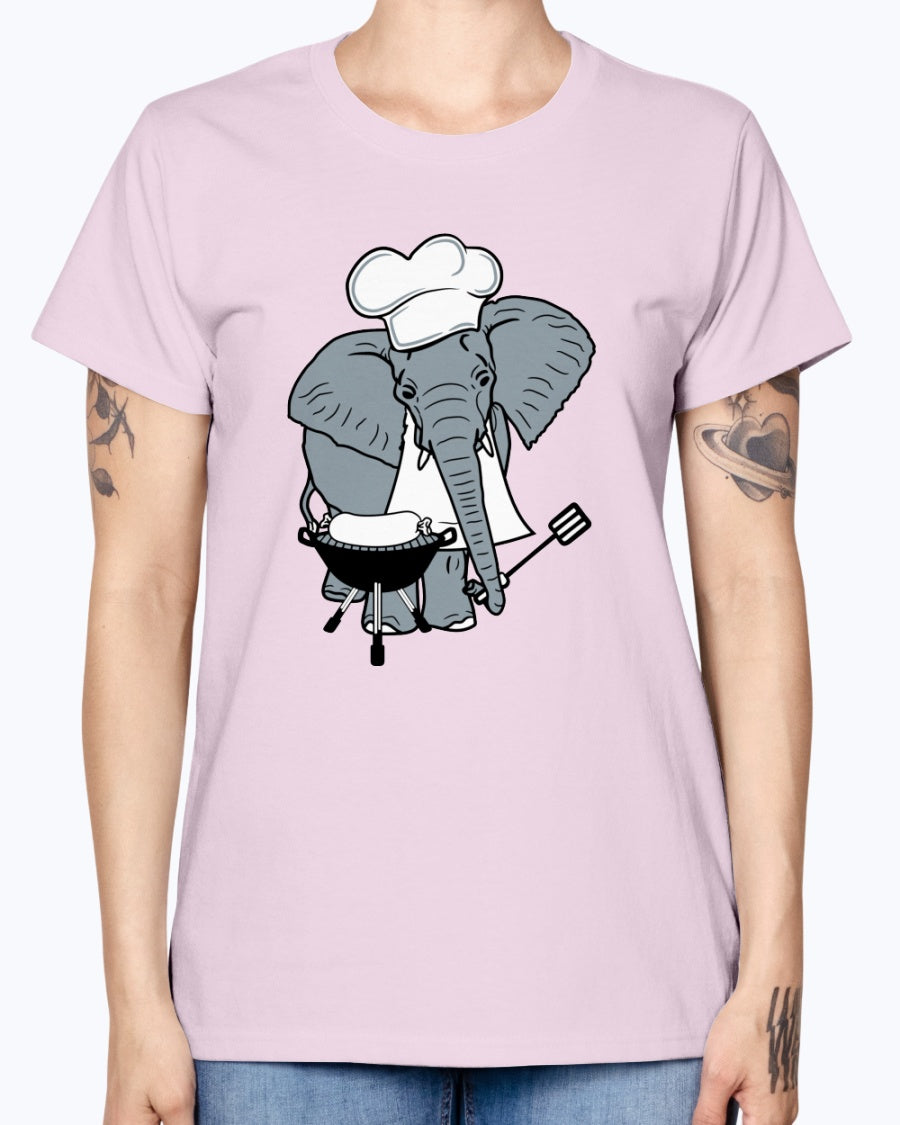 Gildan Ladies Missy T-Shirt Cook, grill, hat, elephant