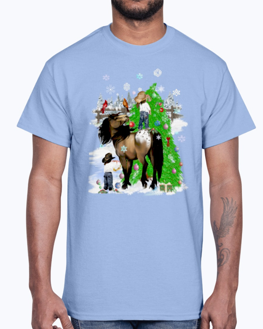 Men's Gildan Ultra Cotton T-Shirt. A horse and kid Christmas