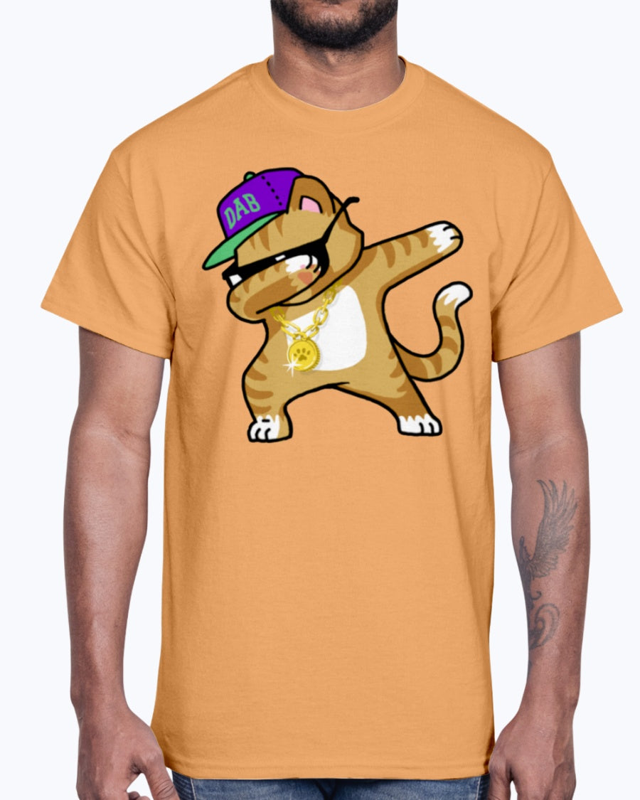 Men's Gildan Ultra Cotton T-Shirt Light coloros Dabbing Cat Funny