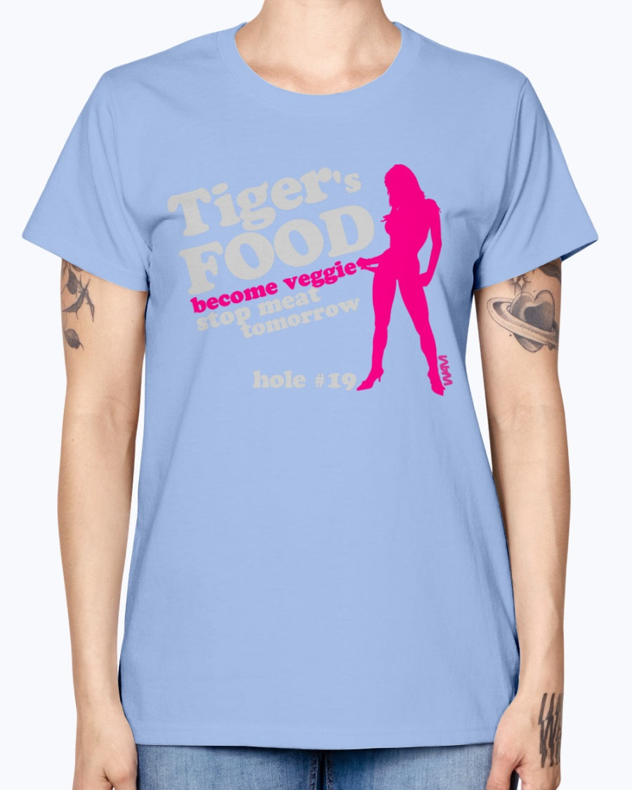 Gildan Ladies Missy T-Shirt 16 colors. Black tiger 's food veggie grey by wam