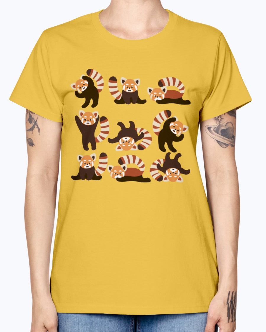 Gildan Ladies Missy T-Shirt. Red Panda Yoga .