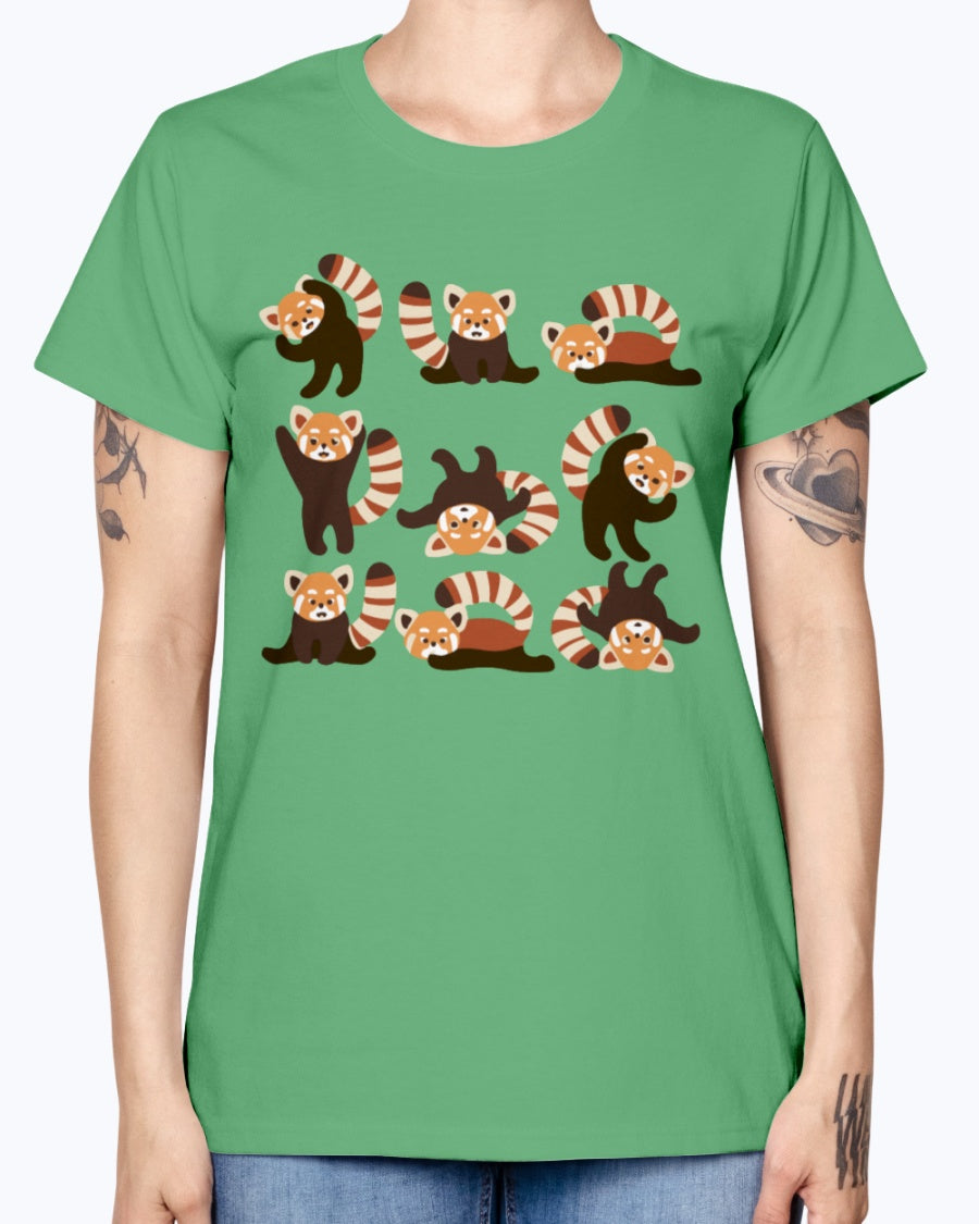 Gildan Ladies Missy T-Shirt. Red Panda Yoga .
