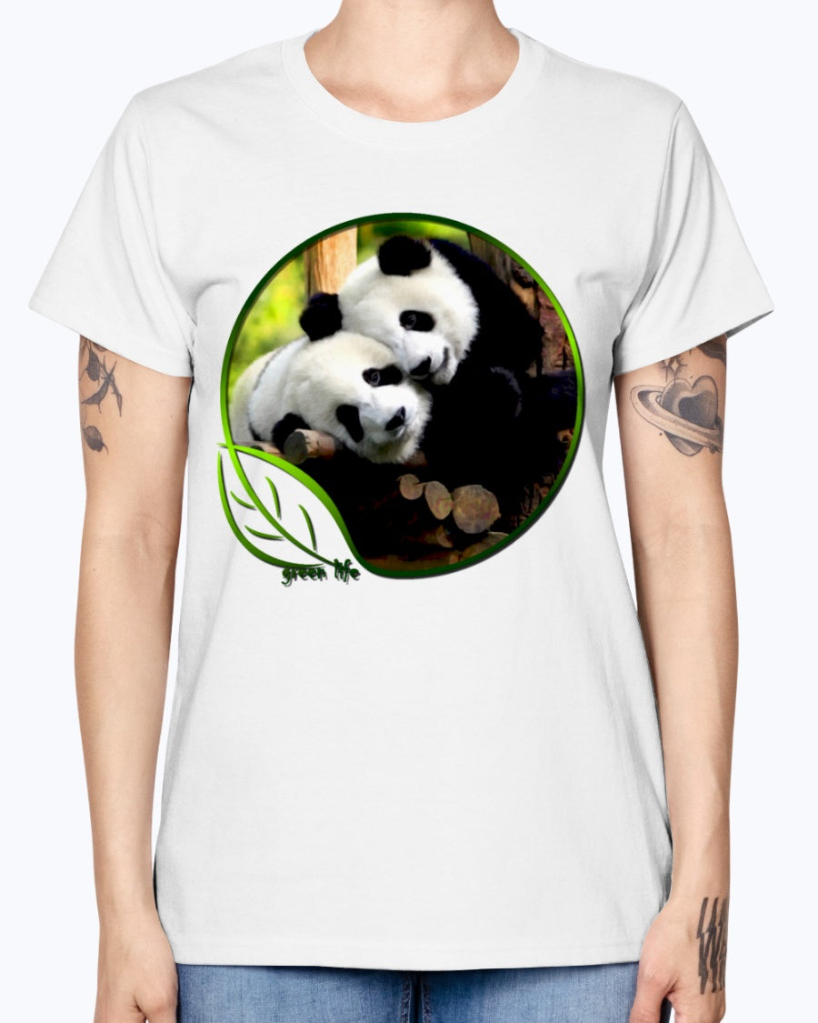 Gildan Ladies Missy T-Shirt Green Life Panda's