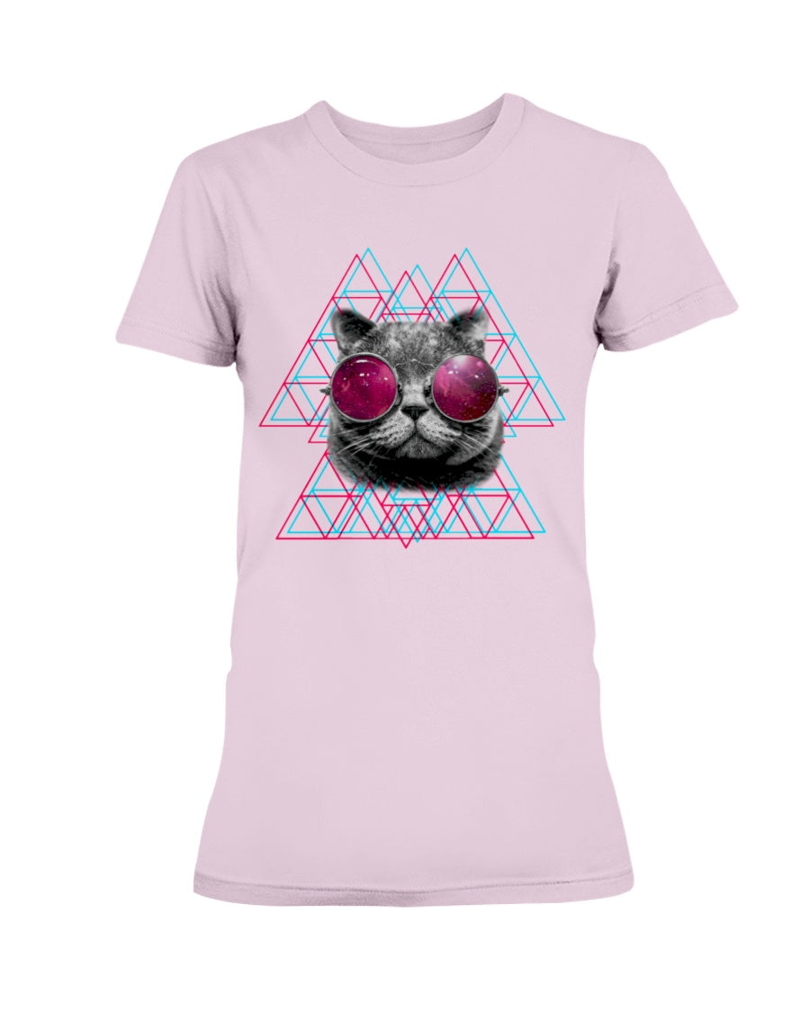 Gildan Ladies Missy T-Shirt 3D Cat in Space