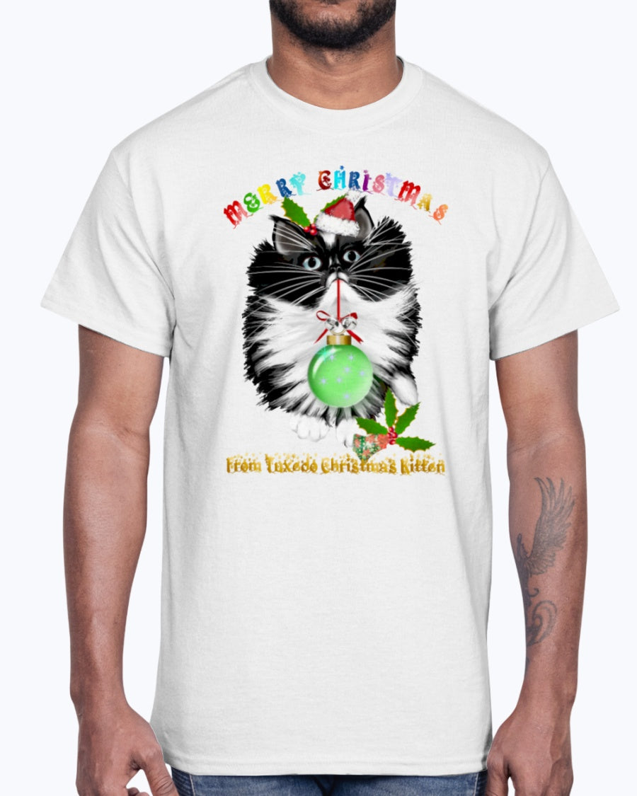 Men's Gildan Ultra Cotton T-Shirt A Tuxedo Kitten Christmas (Mens)