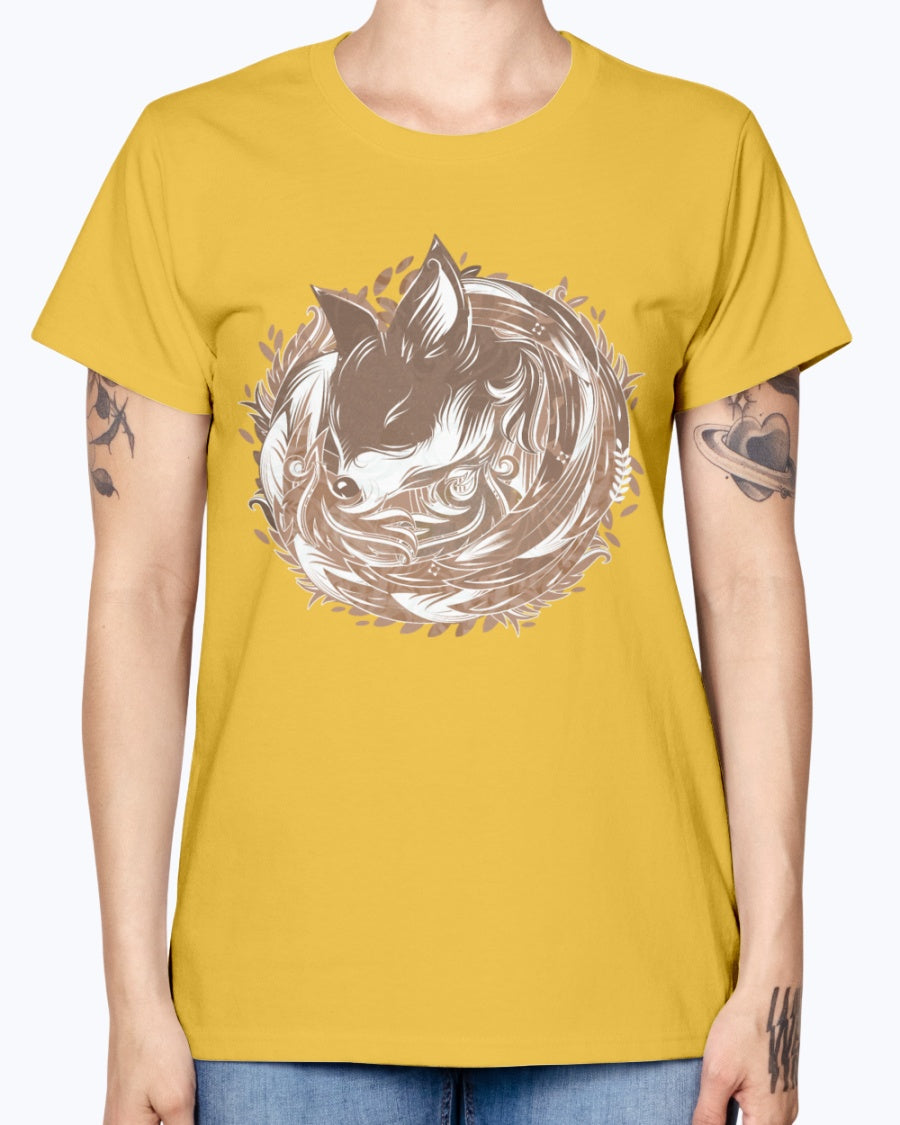 Gildan Ladies Missy T-Shirt 16 colors A fox at the Burrow