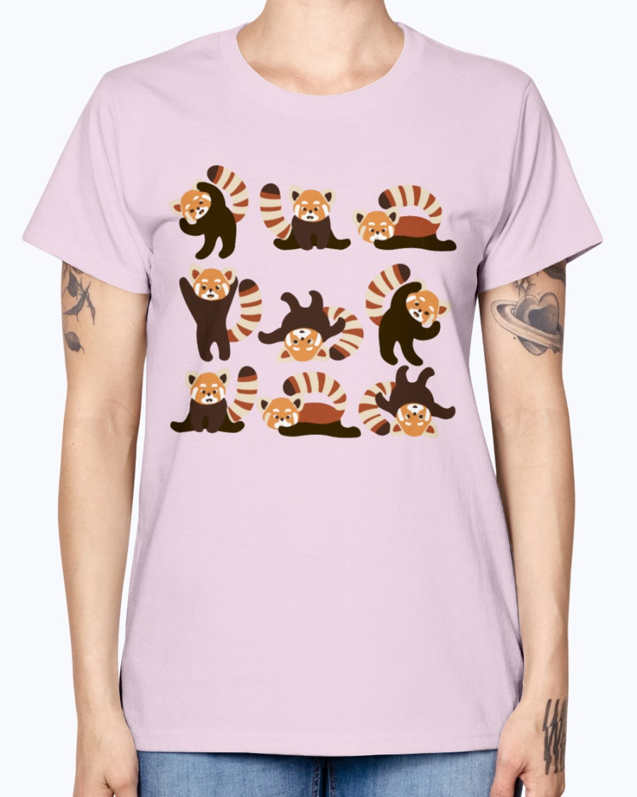 Gildan Ladies Missy T-Shirt. Red Panda Yoga .