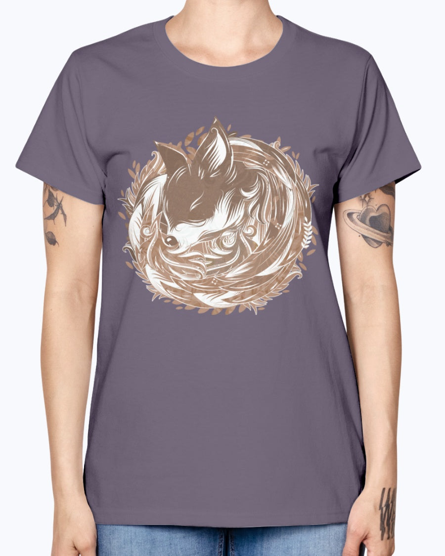 Gildan Ladies Missy T-Shirt 16 colors A fox at the Burrow