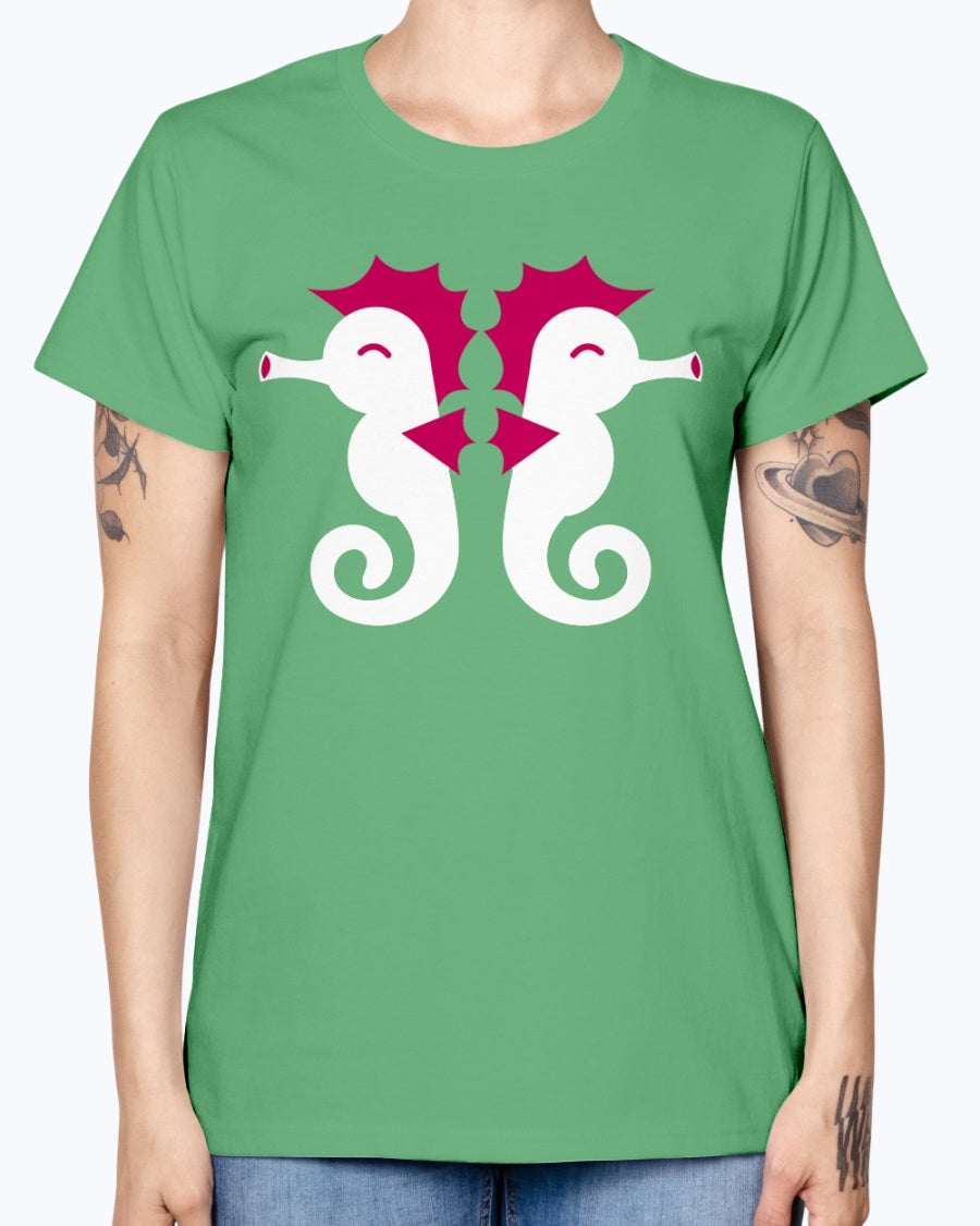 Gildan Ladies Missy T-Shirt Double cute little seahorses