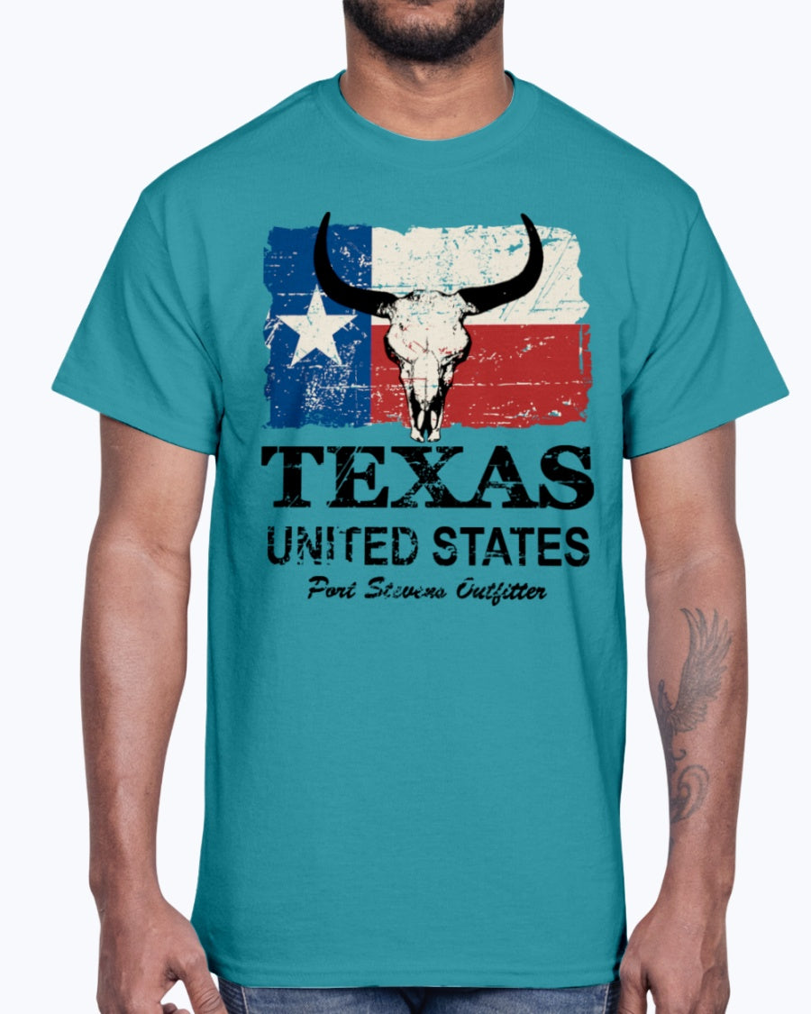 Men's Gildan Ultra Cotton T-Shirt 12 Dark colors Texas Bull Flag