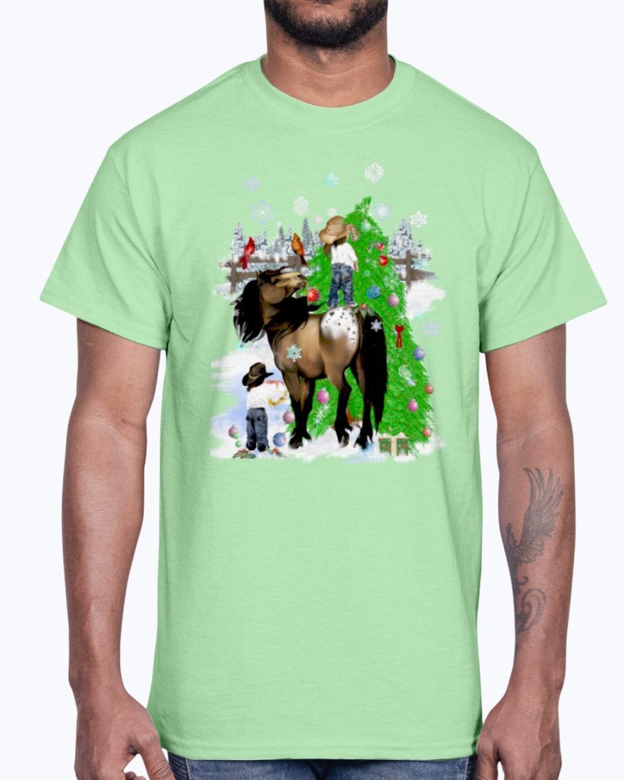 Men's Gildan Ultra Cotton T-Shirt. A horse and kid Christmas