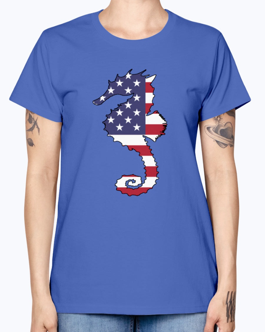 Gildan Ladies Missy T-Shirt. American Flag