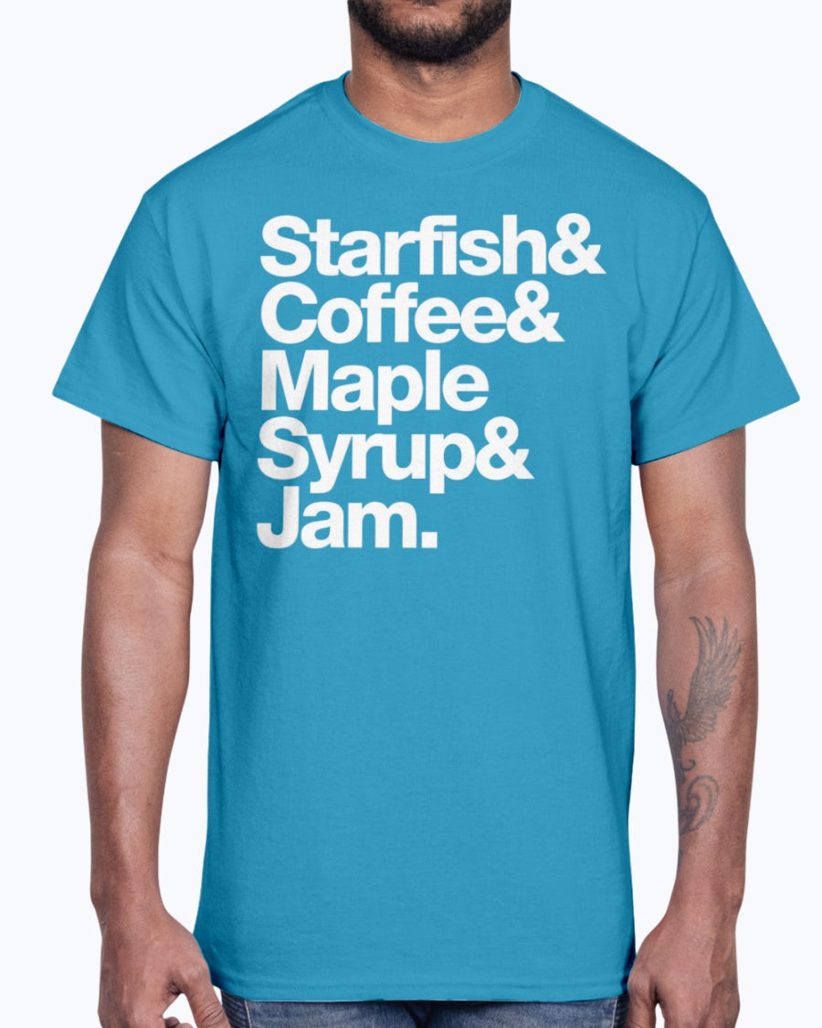 Men's Gildan Ultra Cotton T-Shirt . STARFISH COFFEE MAPLE SYRUP AND JAM