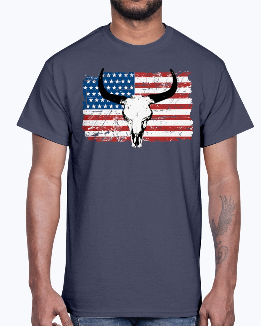 Men's Gildan Ultra Cotton T-Shirt 12 Dark colors Buffalo USA Flag