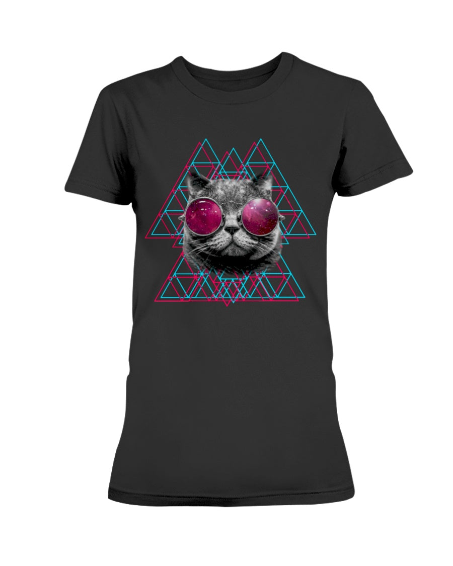 Gildan Ladies Missy T-Shirt 3D Cat in Space