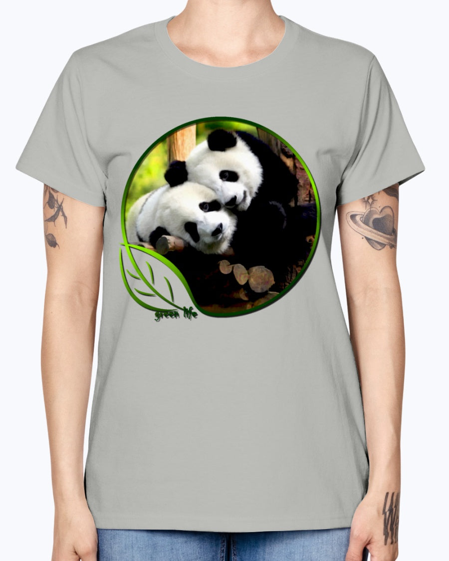 Gildan Ladies Missy T-Shirt Green Life Panda's