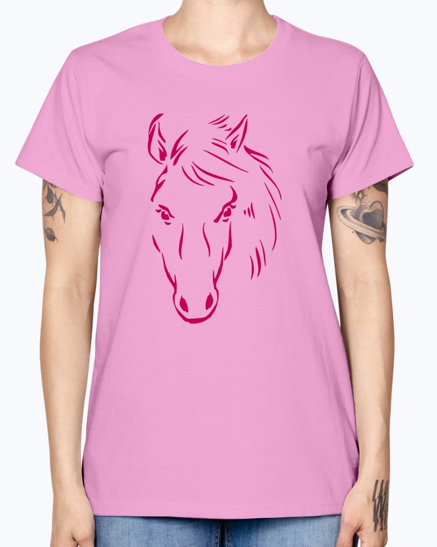 Gildan Ladies Missy T-Shirt. Horse drawing