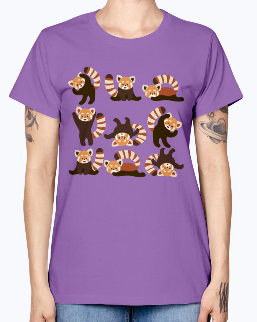 Gildan Ladies Missy T-Shirt. Red Panda Yoga .
