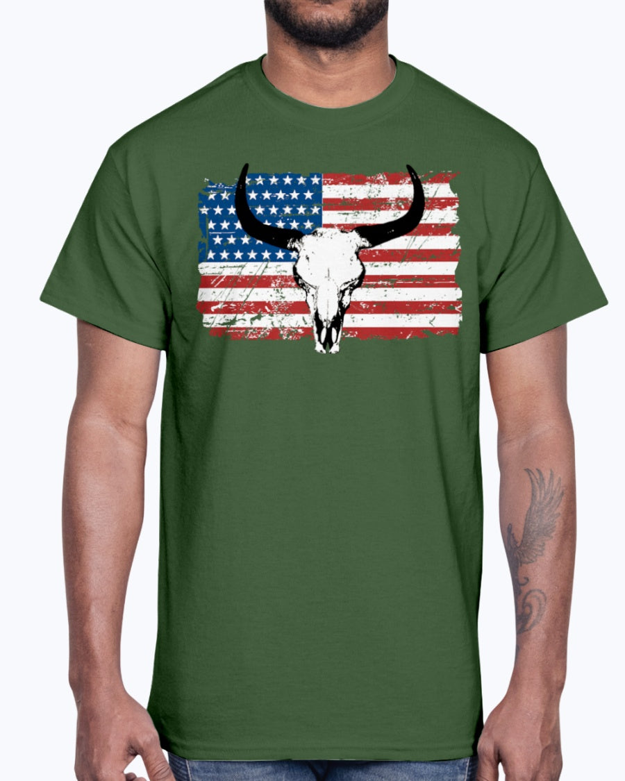 Men's Gildan Ultra Cotton T-Shirt 12 Dark colors Buffalo USA Flag