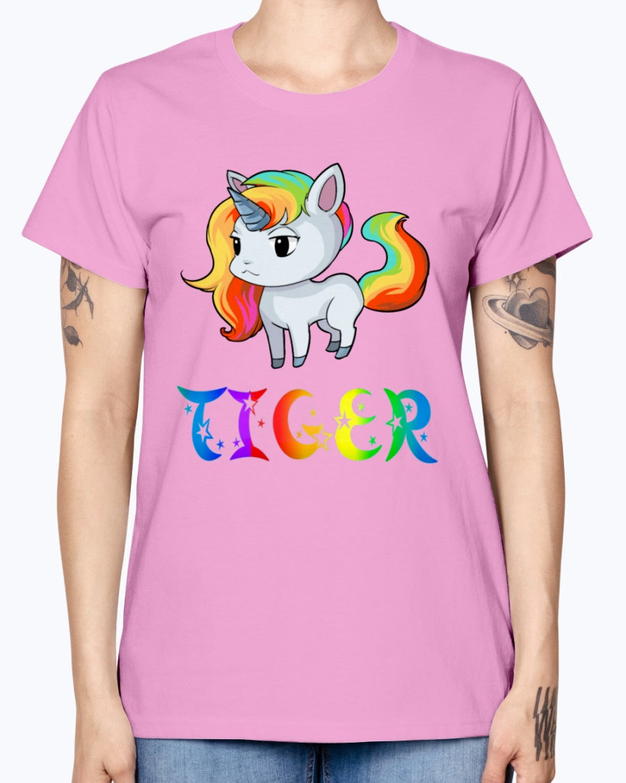 Gildan Ladies Missy T-Shirt 16 colors. Tiger Unicorn
