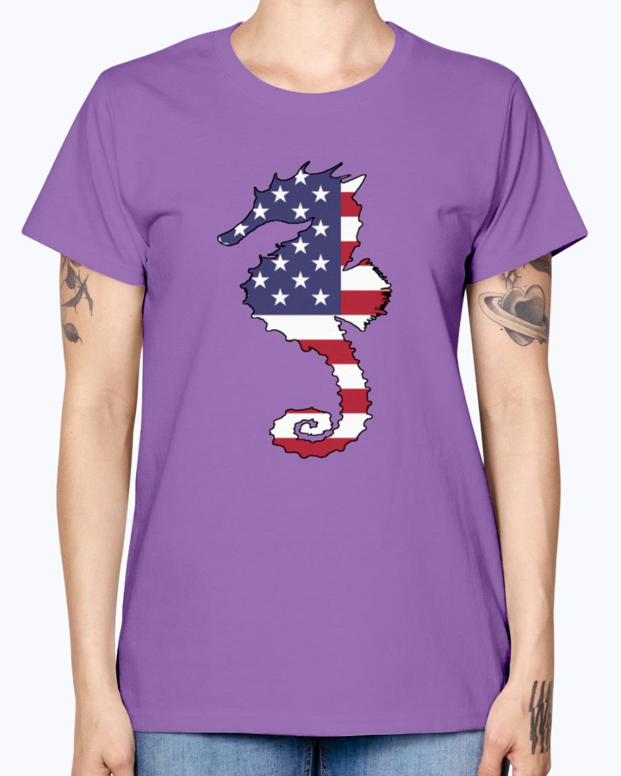 Gildan Ladies Missy T-Shirt. American Flag