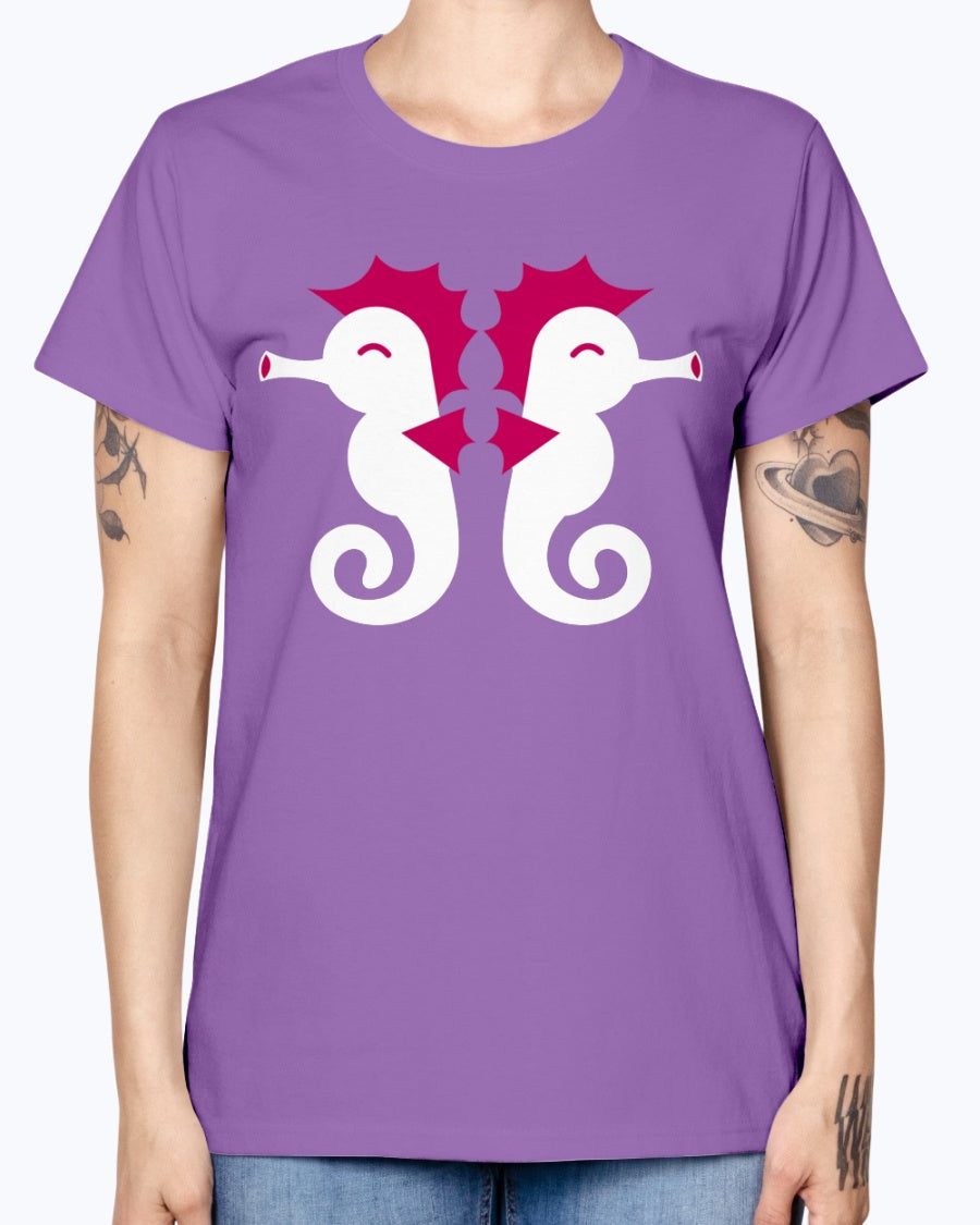 Gildan Ladies Missy T-Shirt Double cute little seahorses