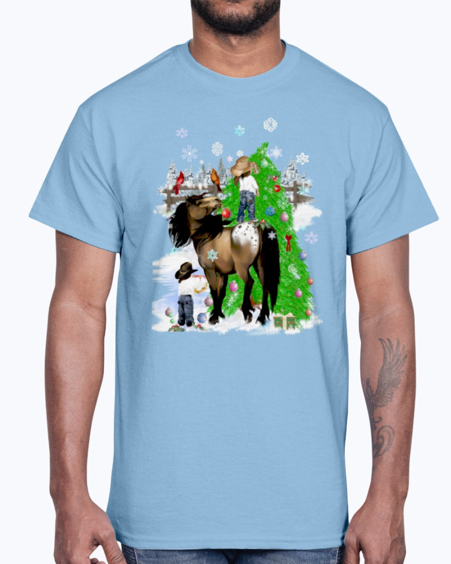 Men's Gildan Ultra Cotton T-Shirt. A horse and kid Christmas