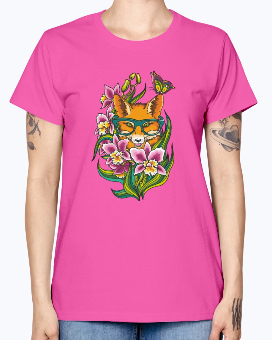 Gildan Ladies Missy T-Shirt 16 Light Colors Fox in Glasses