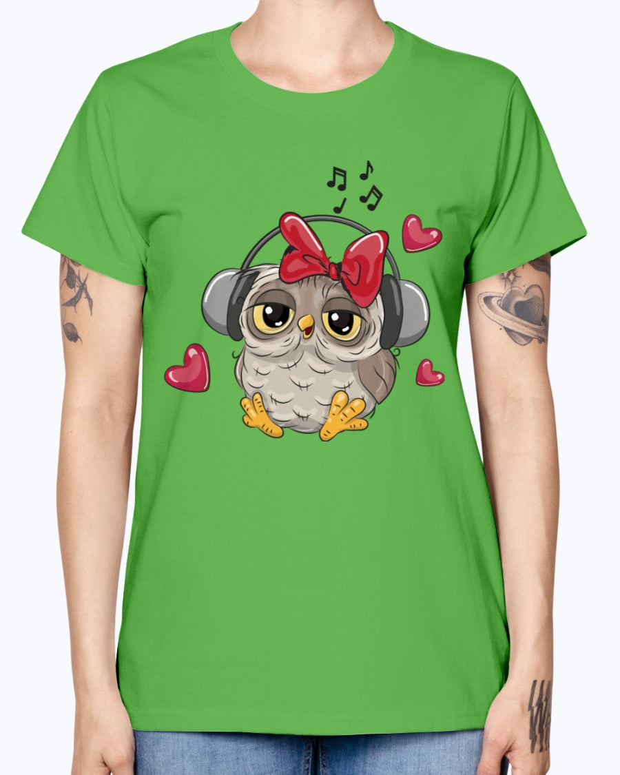 Gildan Ladies Missy T-Shirt 16 Light Colors. Cute Owl