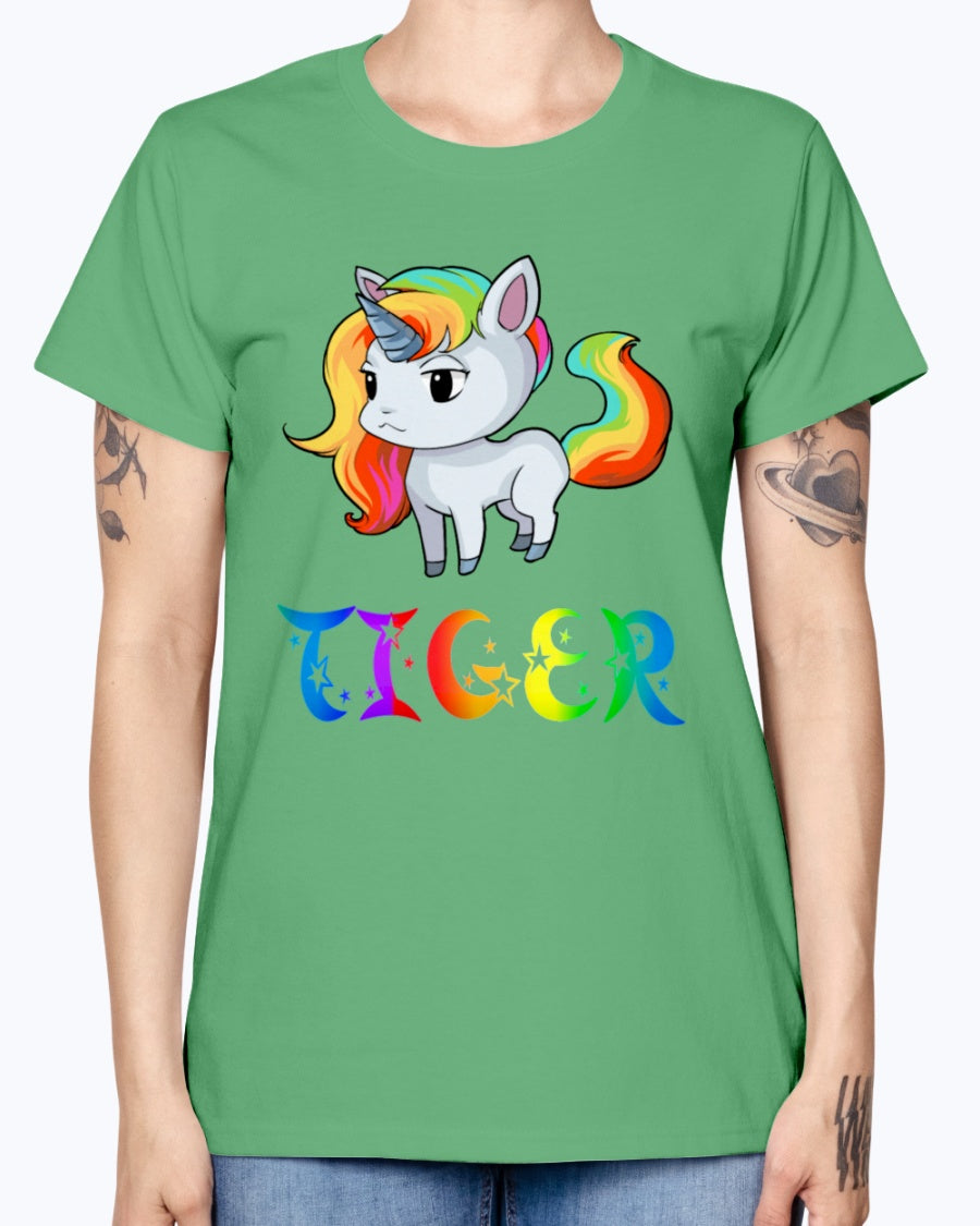 Gildan Ladies Missy T-Shirt 16 colors. Tiger Unicorn