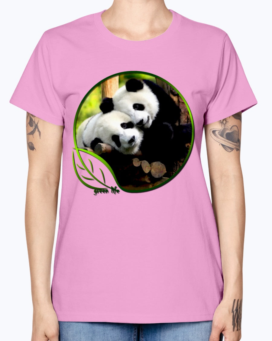 Gildan Ladies Missy T-Shirt Green Life Panda's