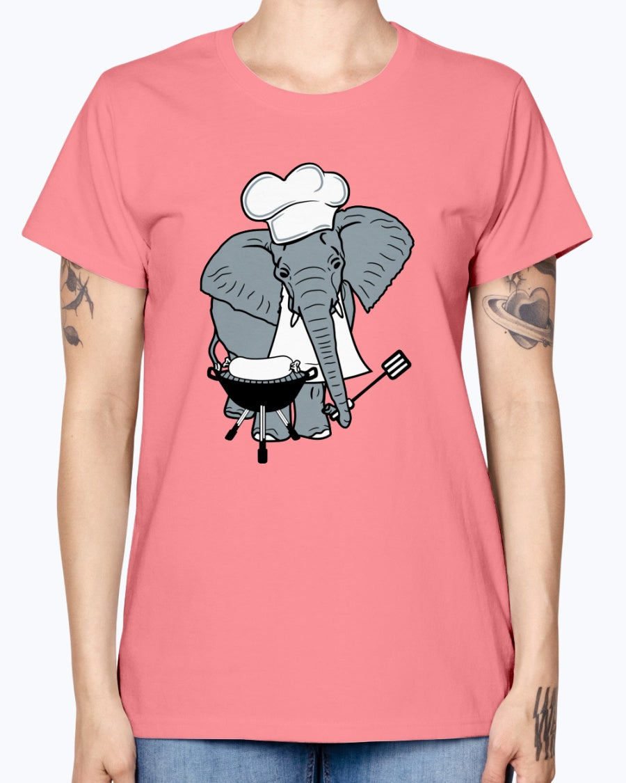 Gildan Ladies Missy T-Shirt Cook, grill, hat, elephant