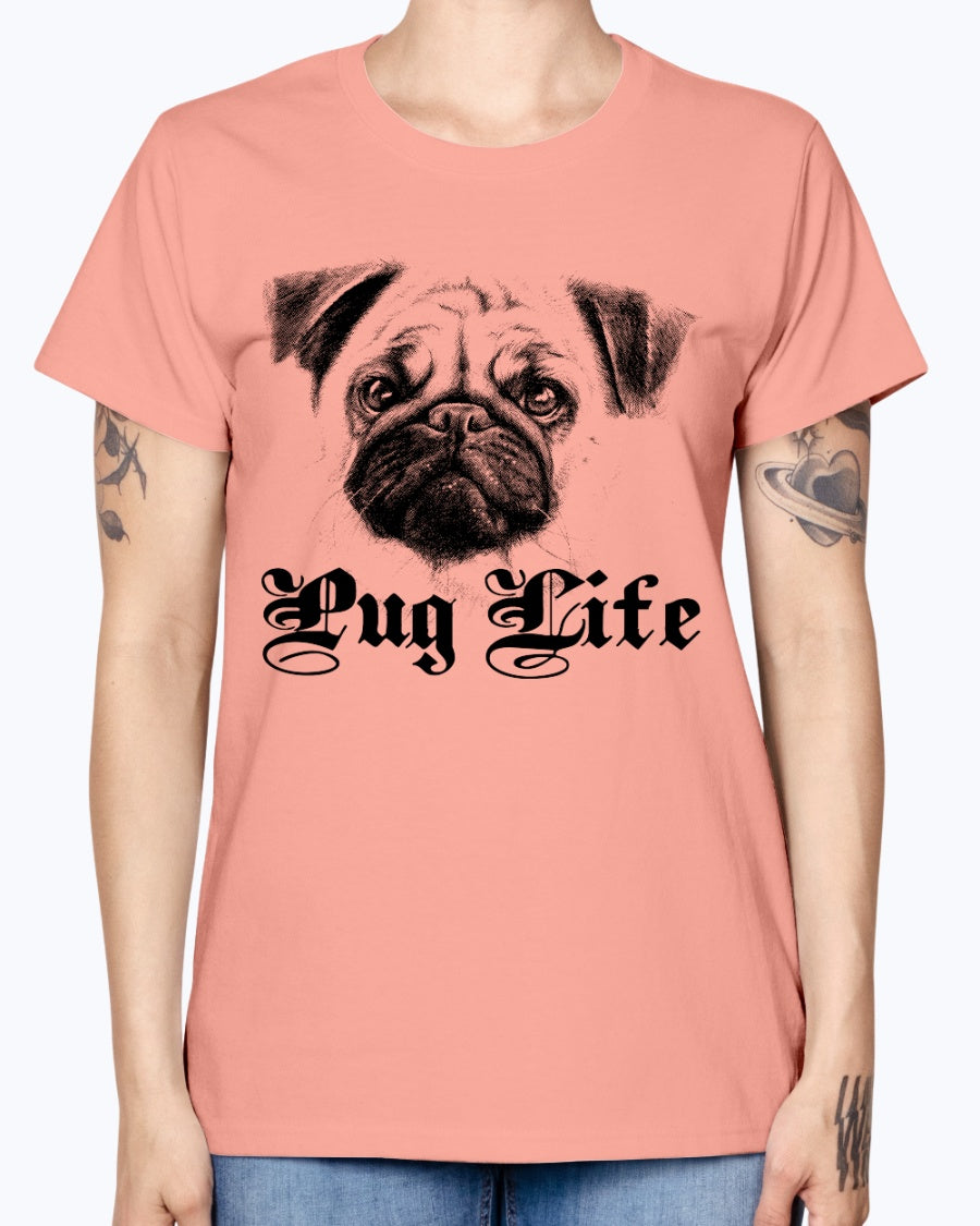 Gildan Ladies Missy T-Shirt 16 Light Colors Pug Life