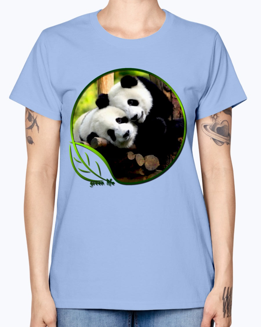 Gildan Ladies Missy T-Shirt Green Life Panda's