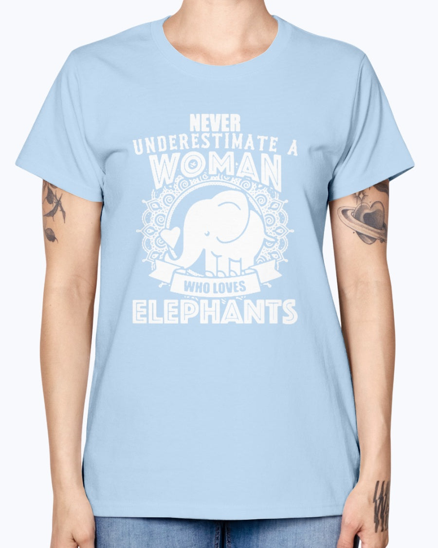 Gildan Ladies Missy T-Shirt Woman Love Elephant