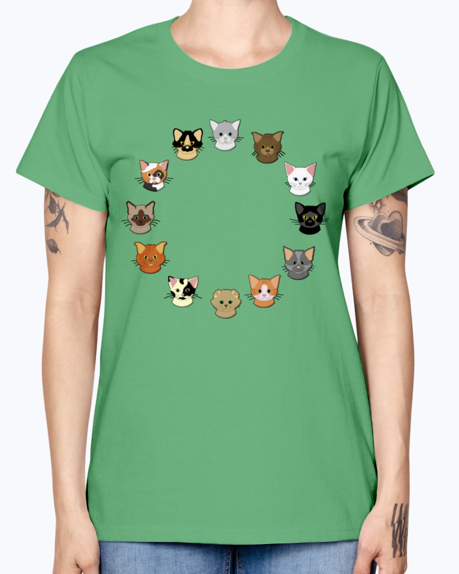 Gildan Ladies Missy T-Shirt. 12 cat heads Kids' Shirts