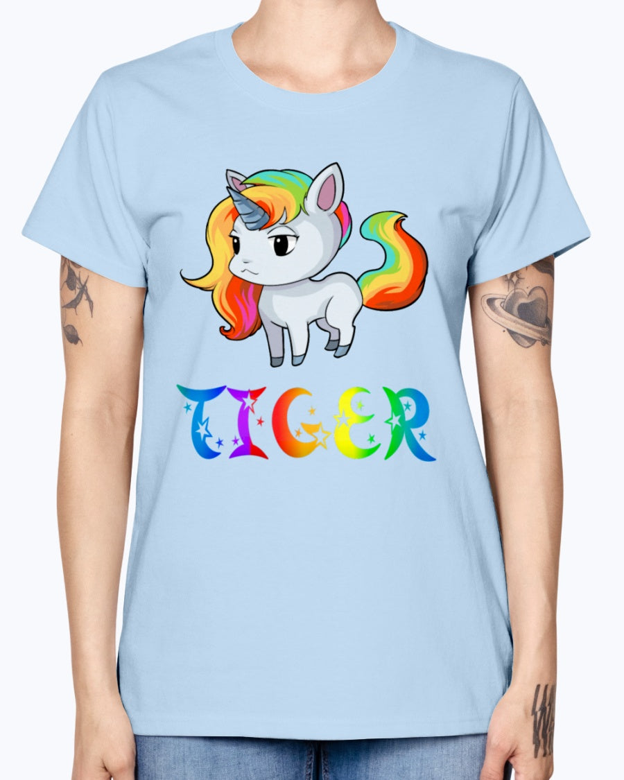 Gildan Ladies Missy T-Shirt 16 colors. Tiger Unicorn