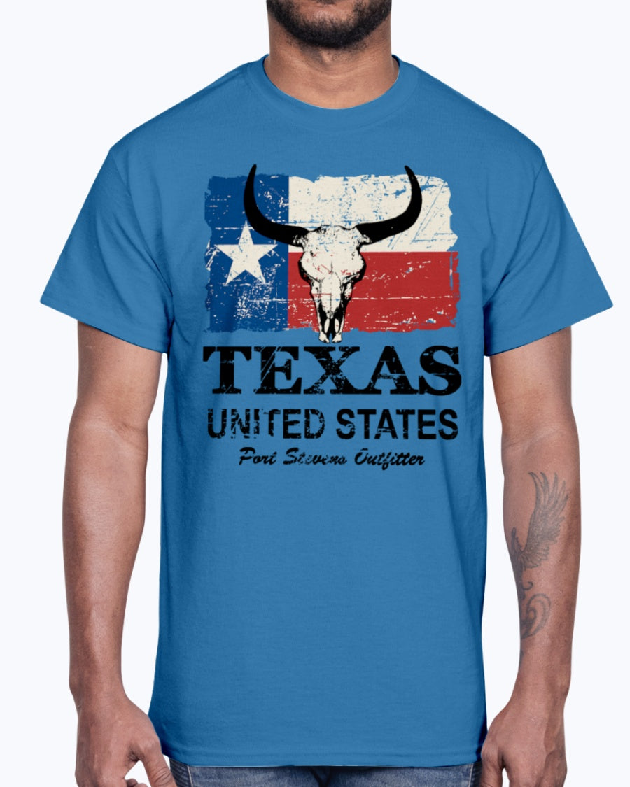 Men's Gildan Ultra Cotton T-Shirt 12 Dark colors Texas Bull Flag