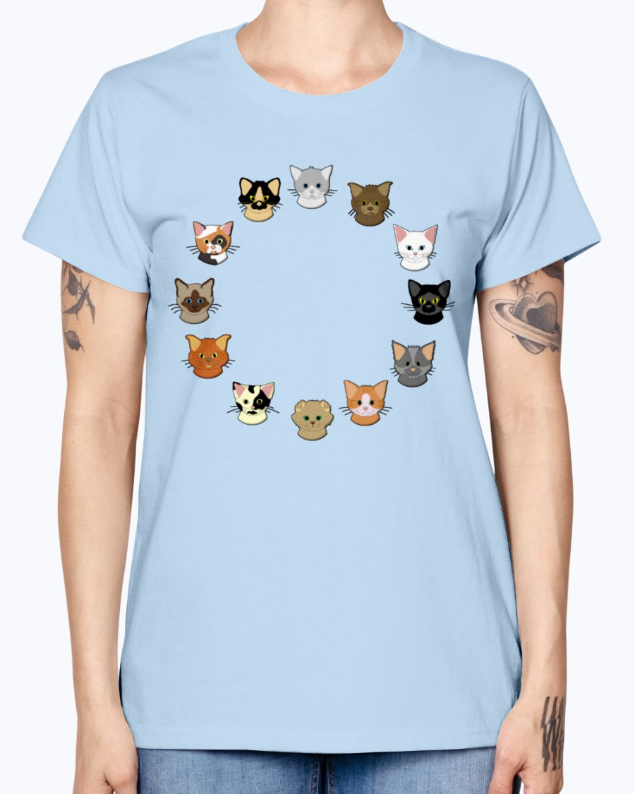 Gildan Ladies Missy T-Shirt. 12 cat heads Kids' Shirts