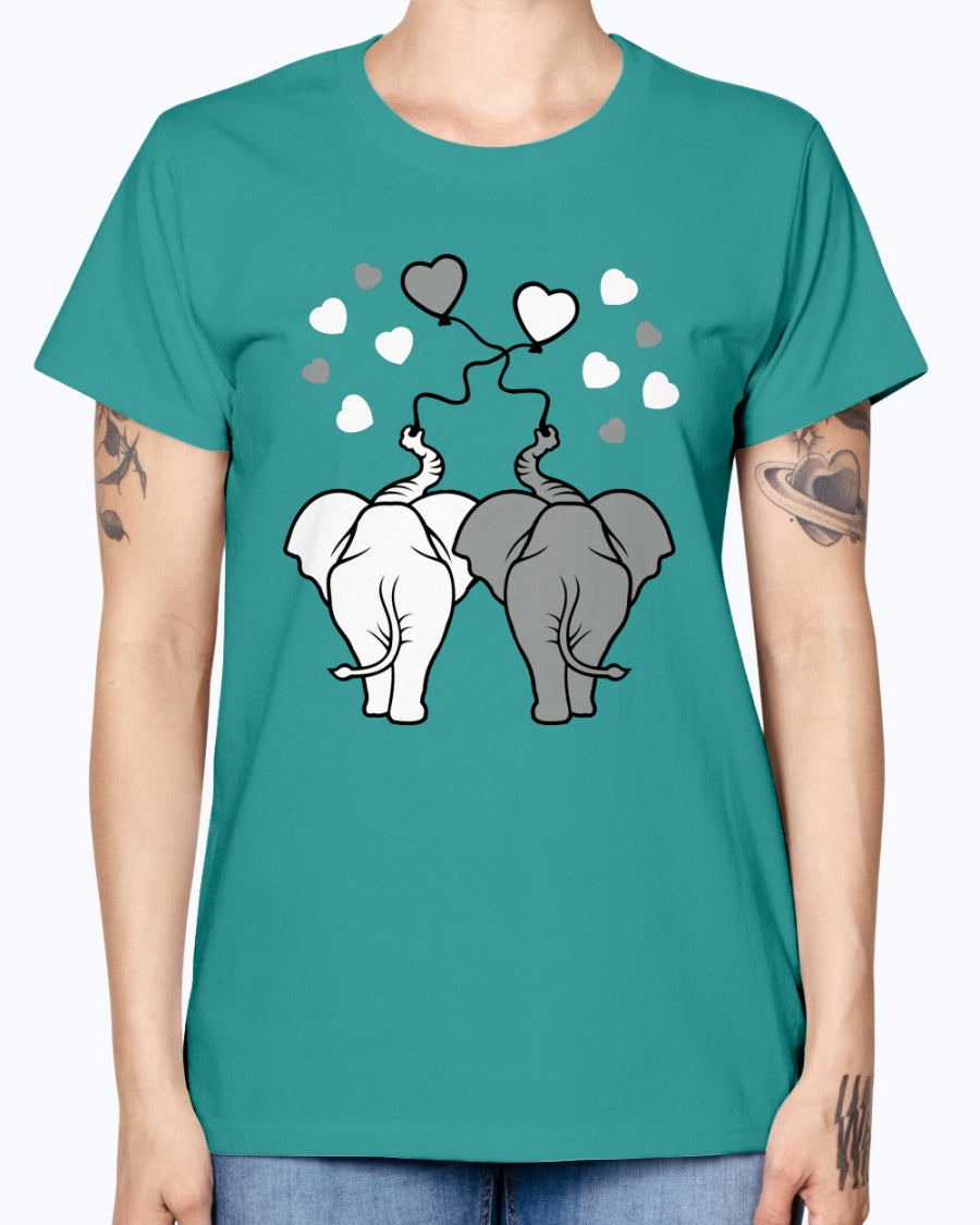 Gildan Ladies Missy T-Shirt Asphalt elephants in love