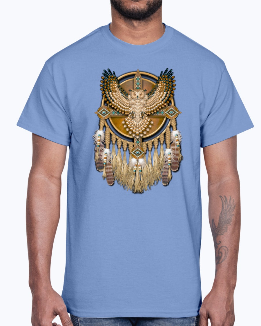 Men's Gildan Ultra Cotton T-Shirt 12 Dark colors. Beadwork Great Horned Owl Mandala