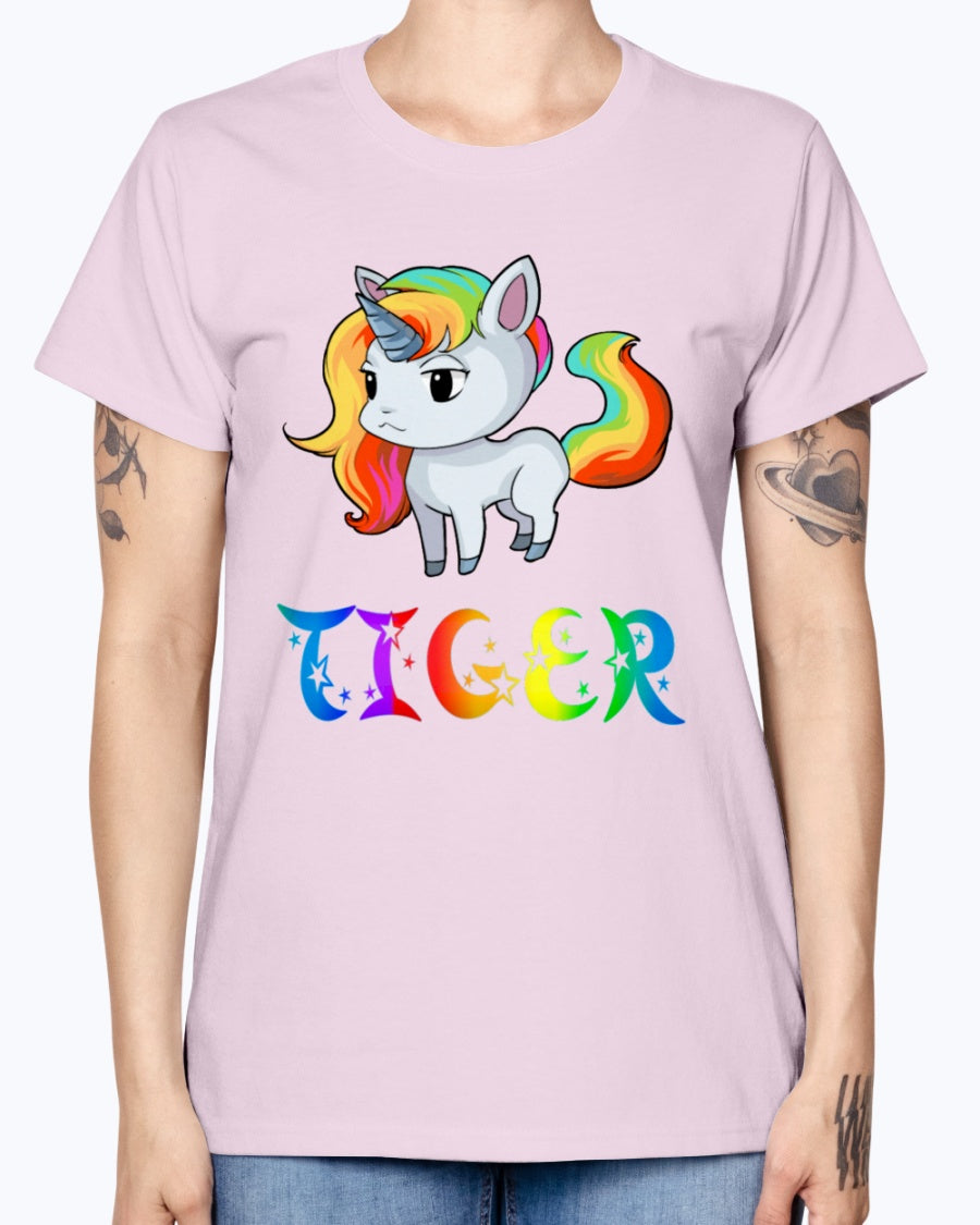 Gildan Ladies Missy T-Shirt 16 colors. Tiger Unicorn