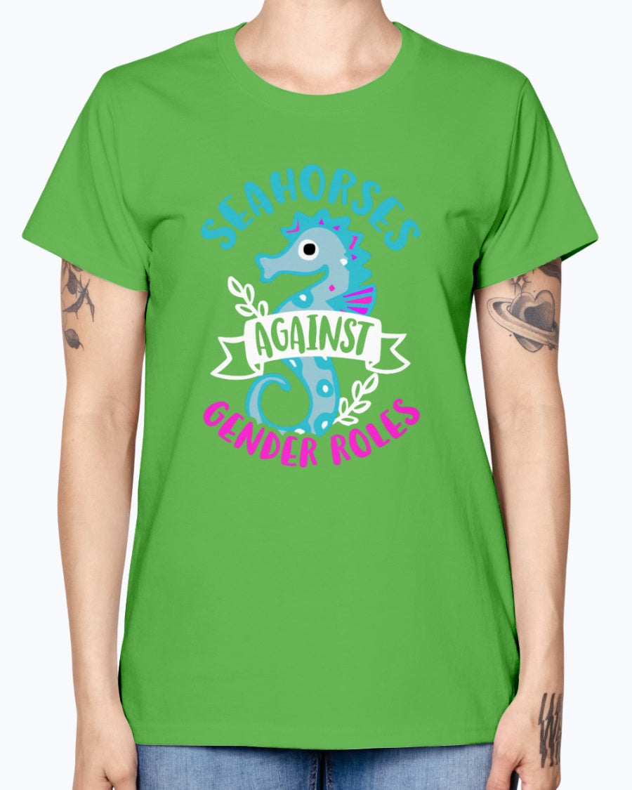 Gildan Ladies Missy T-Shirt. Seahorses against Gender Roles