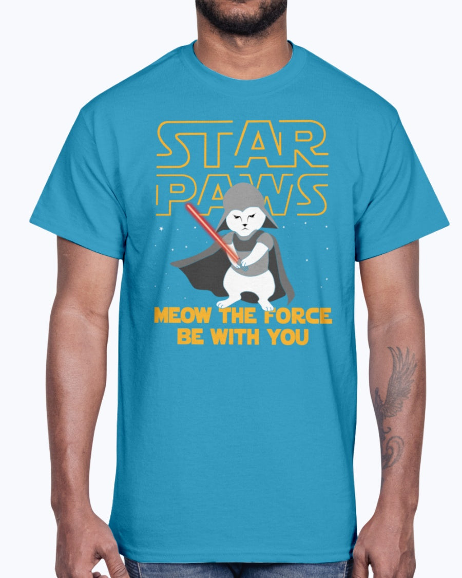 Men's Gildan Ultra Cotton T-Shirt Star Paws Meow The Force Be With You