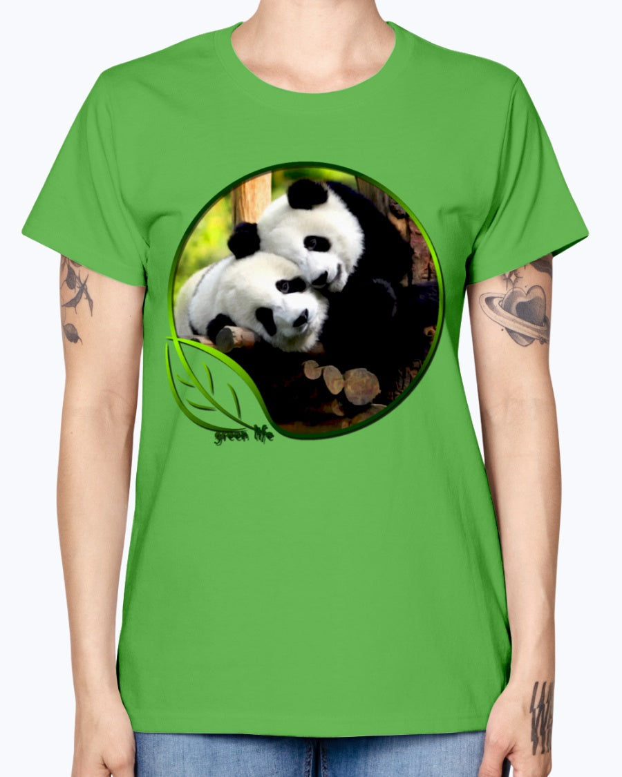 Gildan Ladies Missy T-Shirt Green Life Panda's
