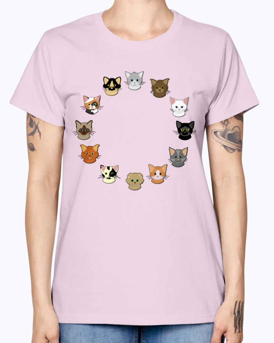 Gildan Ladies Missy T-Shirt. 12 cat heads Kids' Shirts